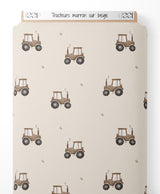 Tissu - Tracteurs marron sur beige