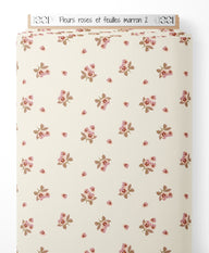 Tissu - Fleurs roses et feuilles marron 2