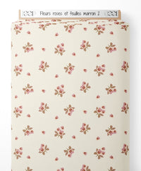 Tissu - Fleurs roses et feuilles marron 2