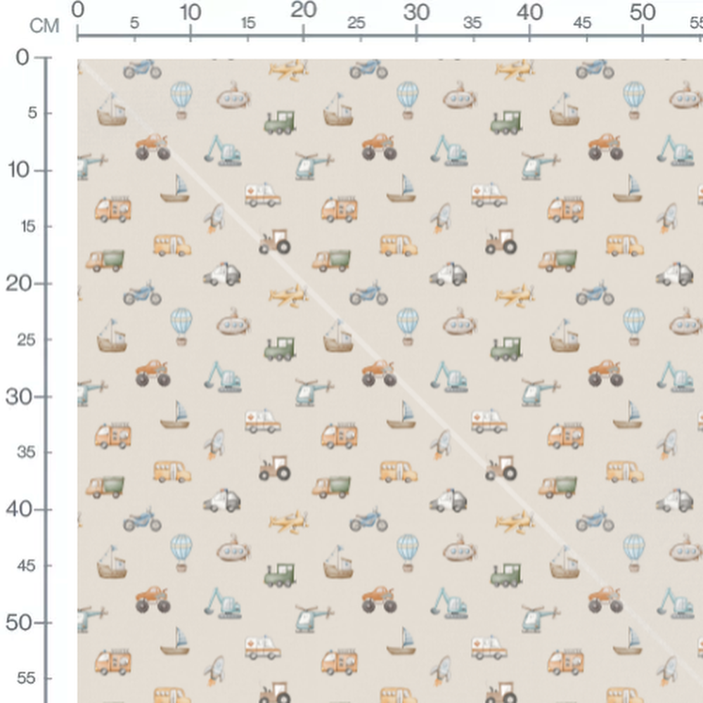 Tissu - Véhicules divers sur fond beige
