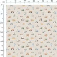 Tissu - Véhicules divers sur fond beige