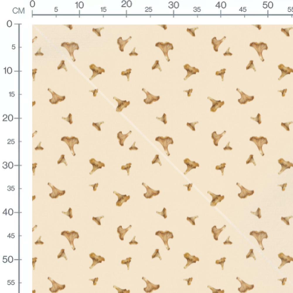 Tissu - Champignons sur fond beige