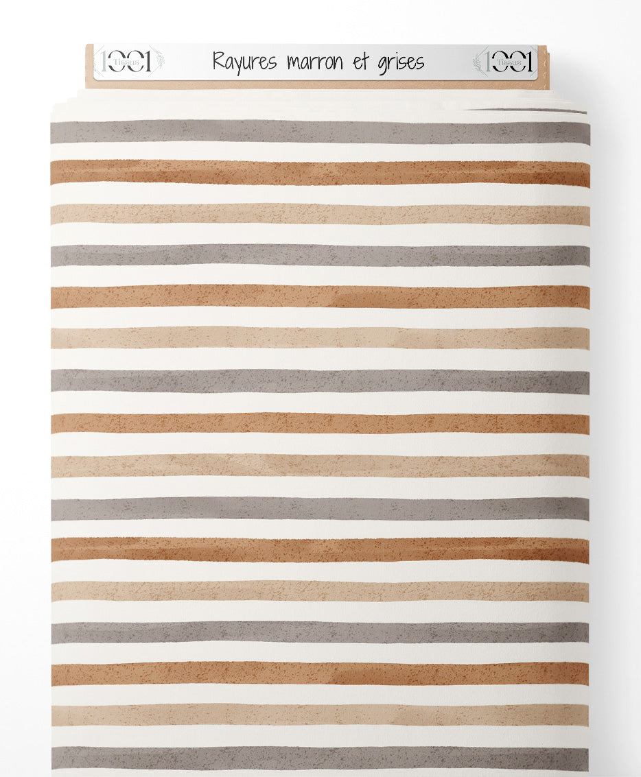 Tissu - Rayures marron et grises