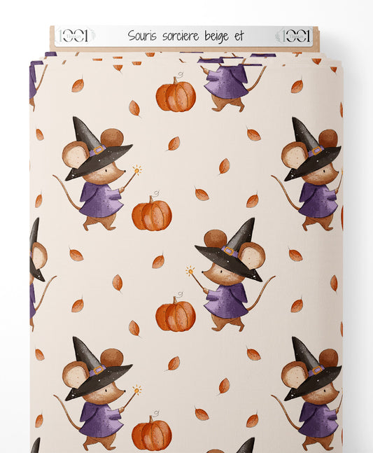 Tissu - Souris sorcière beige et