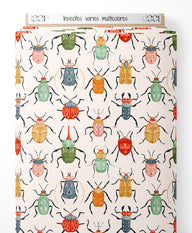 Tissu - Insectes variés multicolores