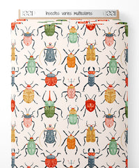 Tissu - Insectes variés multicolores