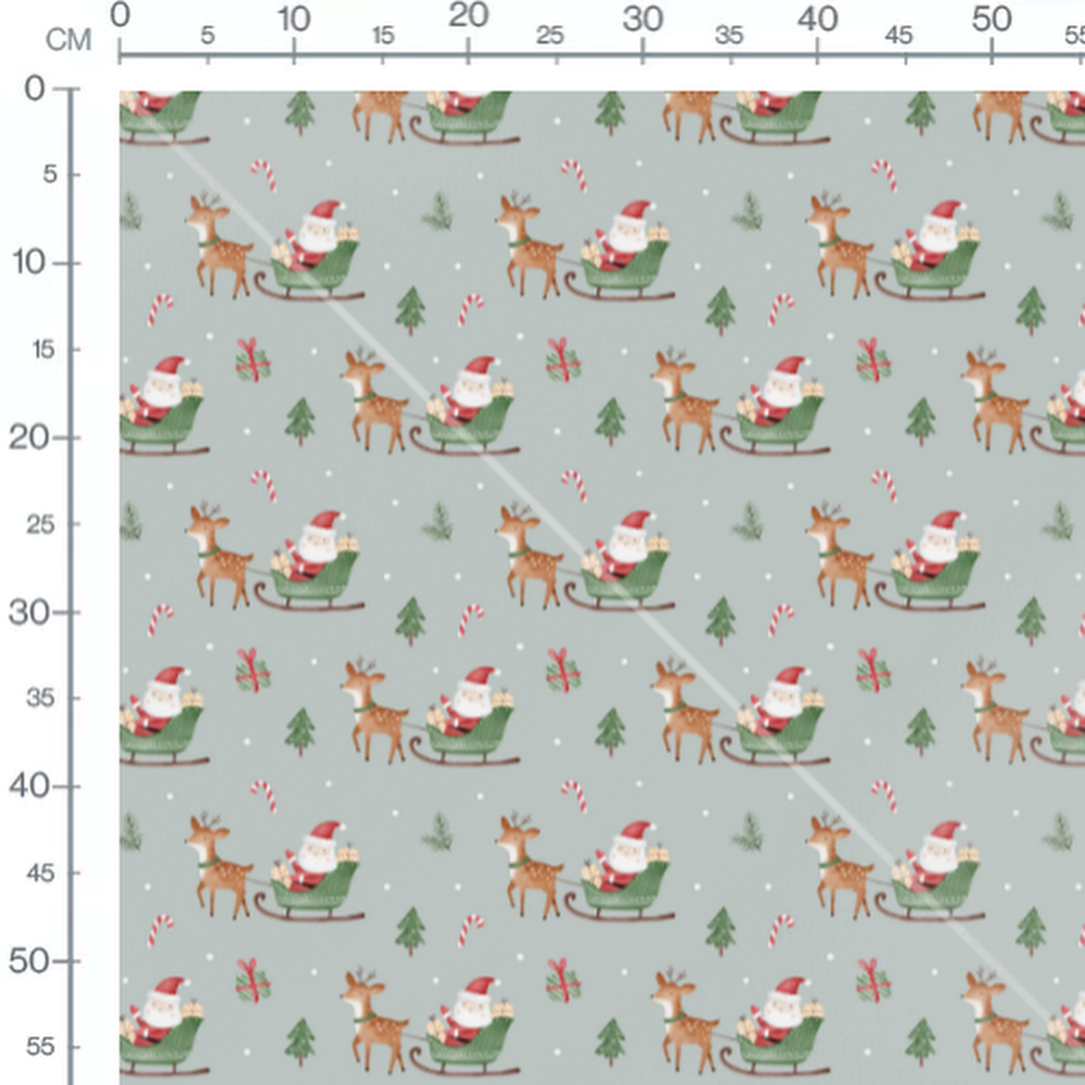 Tissu - Père Noël et rennes sur gris