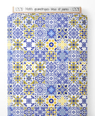 Tissu - Motifs géométriques bleus et jaunes