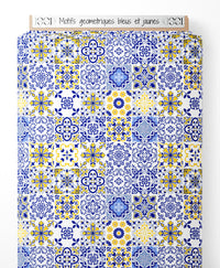 Tissu - Motifs géométriques bleus et jaunes