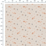 Tissu - Renards et lapins sur fond beige