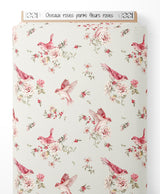 Tissu - Oiseaux roses parmi fleurs roses