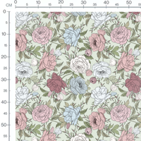 Tissu - Pivoines et feuillage pastel