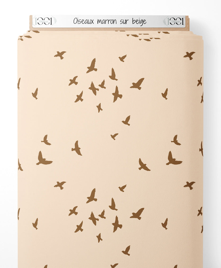 Tissu - Oiseaux marron sur beige