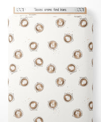 Tissu - Tasses crème sur fond blanc