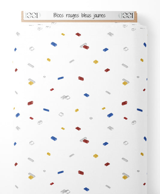 Tissu - Blocs rouges bleus jaunes