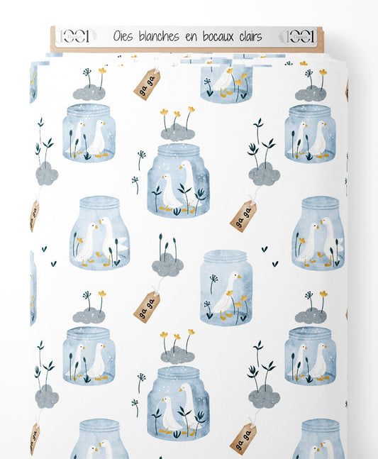 Tissu - Oies blanches en bocaux clairs