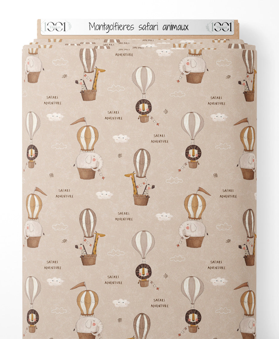 Tissu - Montgolfières safari animaux
