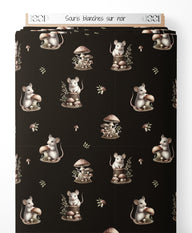 Tissu - Souris blanches sur noir