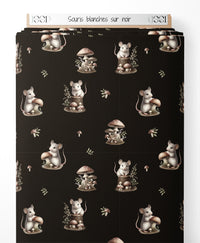 Tissu - Souris blanches sur noir