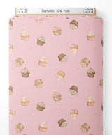 Tissu - Cupcakes sur fond rose