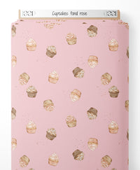 Tissu - Cupcakes sur fond rose