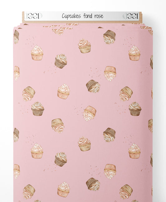 Tissu - Cupcakes sur fond rose