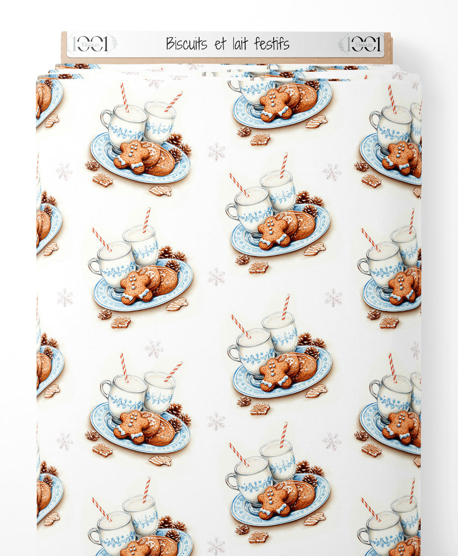 Tissu - Biscuits et lait festifs