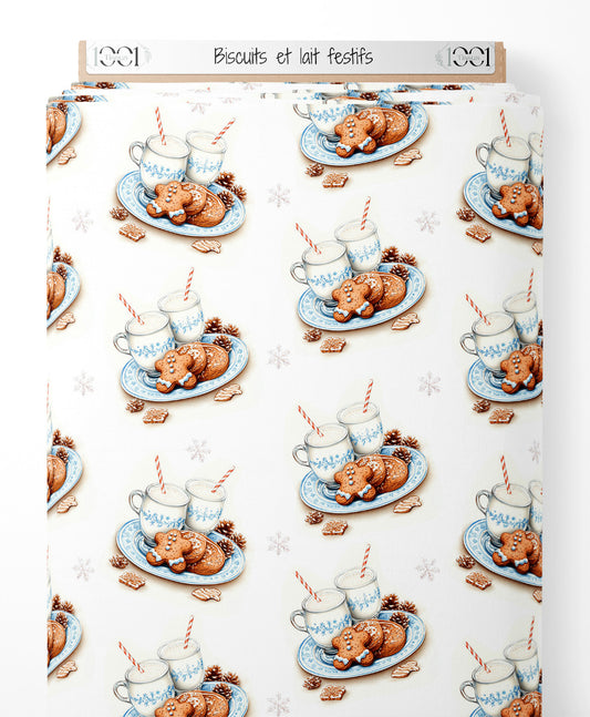Tissu - Biscuits et lait festifs