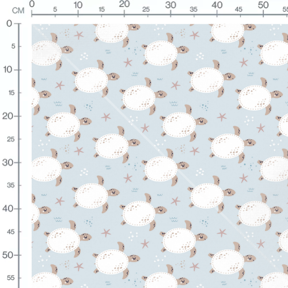 Tissu - Tortues blanches sur fond bleu