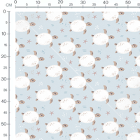 Tissu - Tortues blanches sur fond bleu