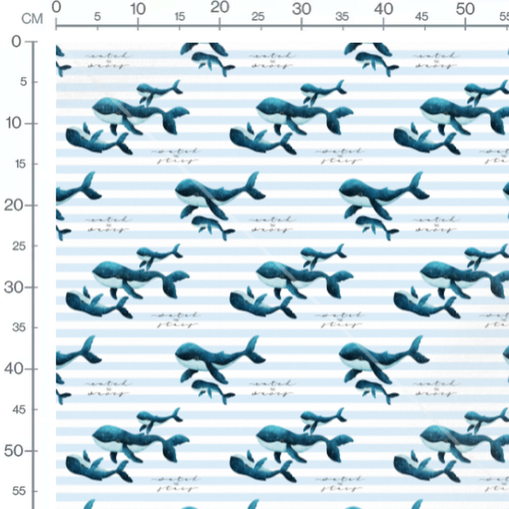 Tissu - Baleines et texte graphique