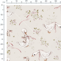 Tissu - Canards et lapins fleuris beige 2