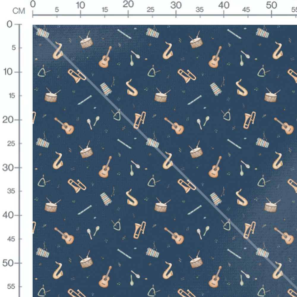 Tissu - Instruments sur fond bleu