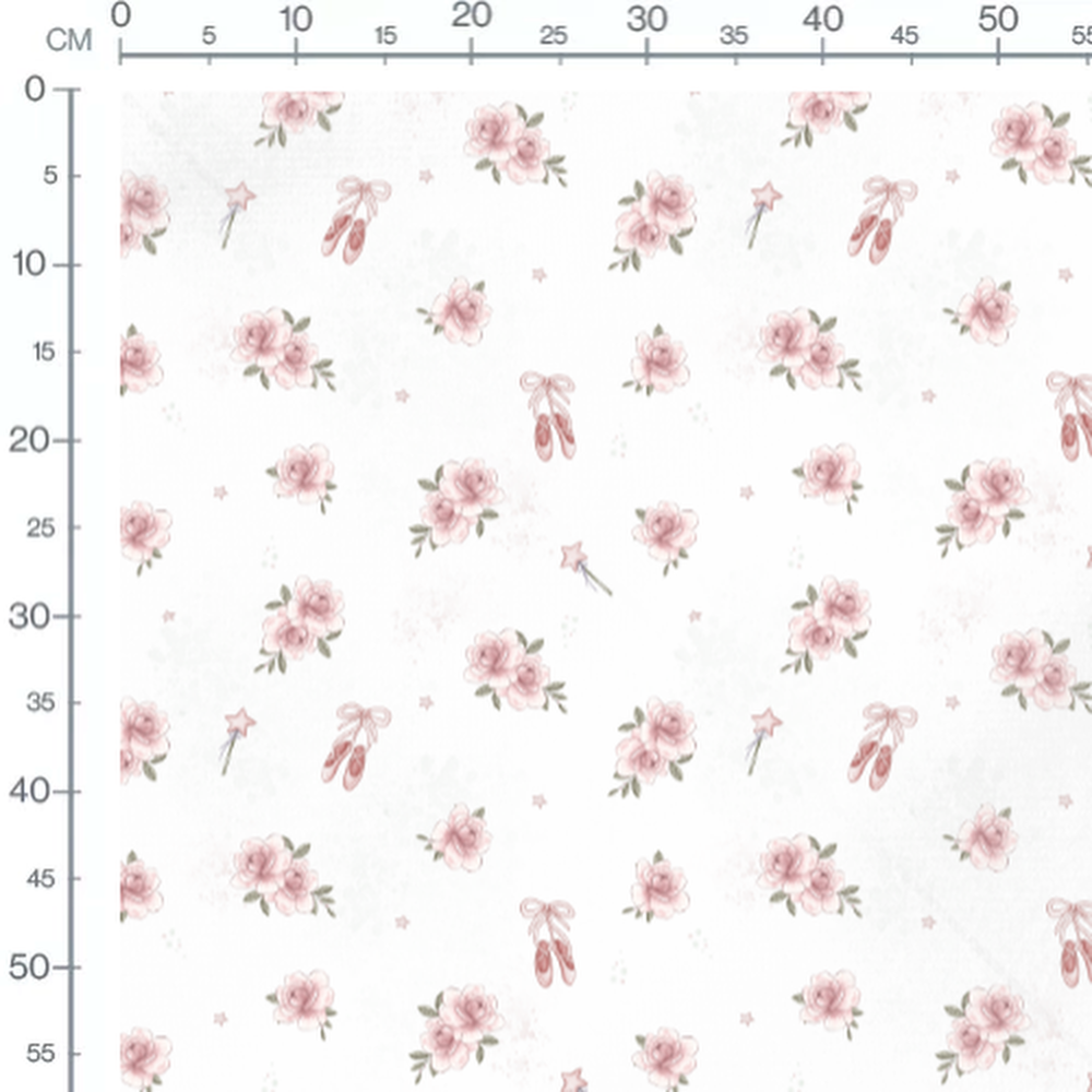 Tissu - Fleurs et ballerines roses