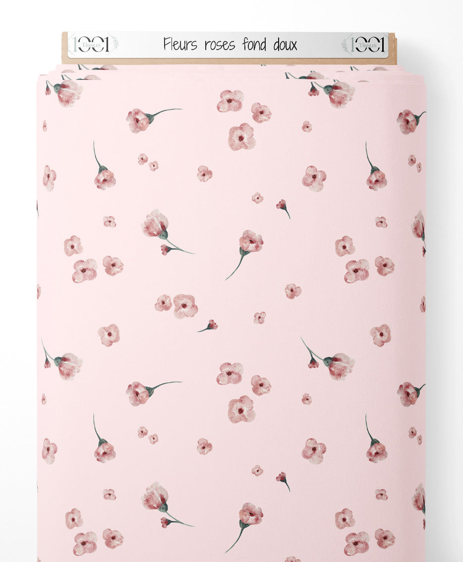 Tissu - Fleurs roses sur fond doux
