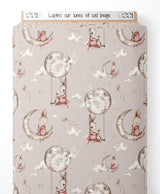 Tissu - Lapins sur lunes et ciel beige
