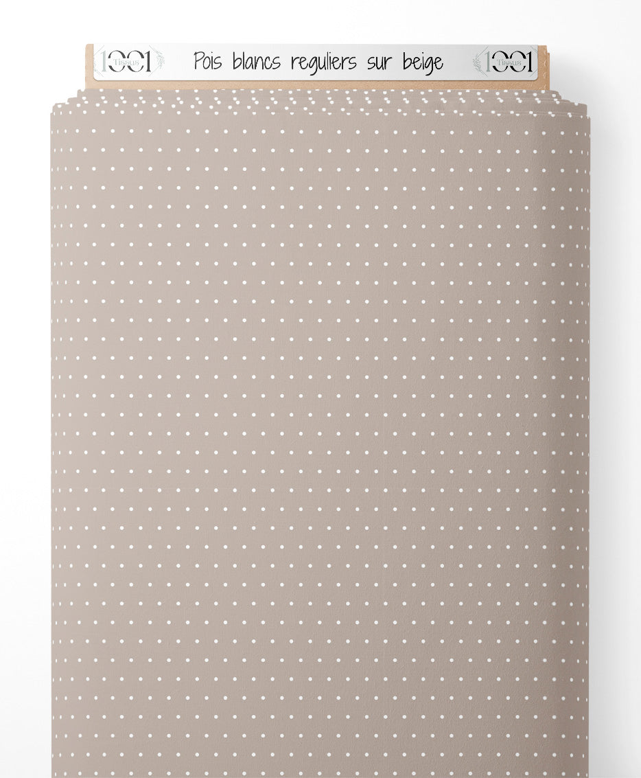 Tissu - Pois blancs réguliers sur beige