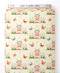 Tissu - Lapins et papillons colorés