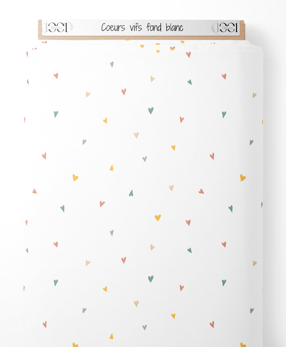 Tissu - Cœurs vifs sur fond blanc