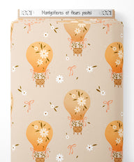 Tissu - Montgolfières et fleurs pastel