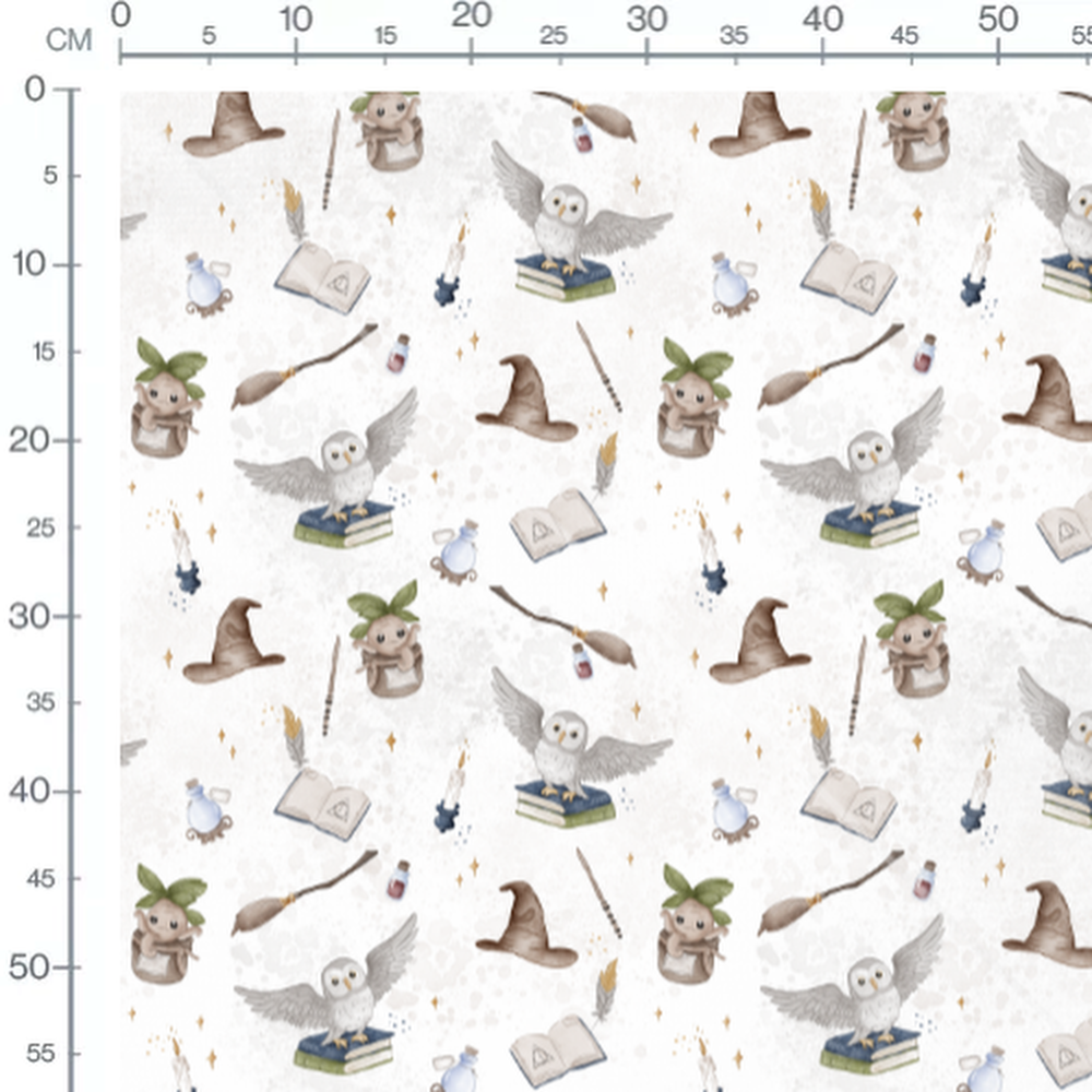 Tissu - Hiboux gris et livres blancs