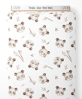 Tissu - Pandas doux sur fond blanc