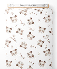 Tissu - Pandas doux sur fond blanc