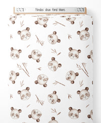 Tissu - Pandas doux sur fond blanc