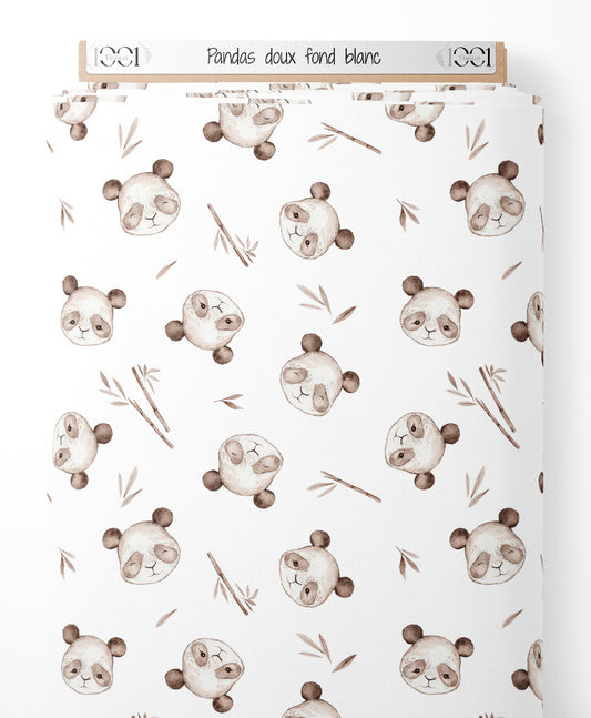 Tissu - Pandas doux sur fond blanc