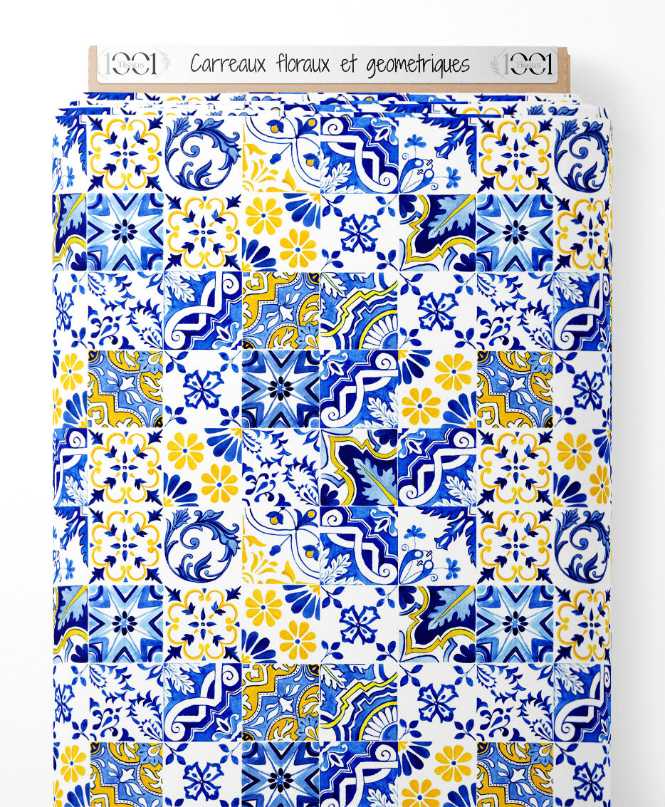 Tissu - Carreaux floraux et géométriques