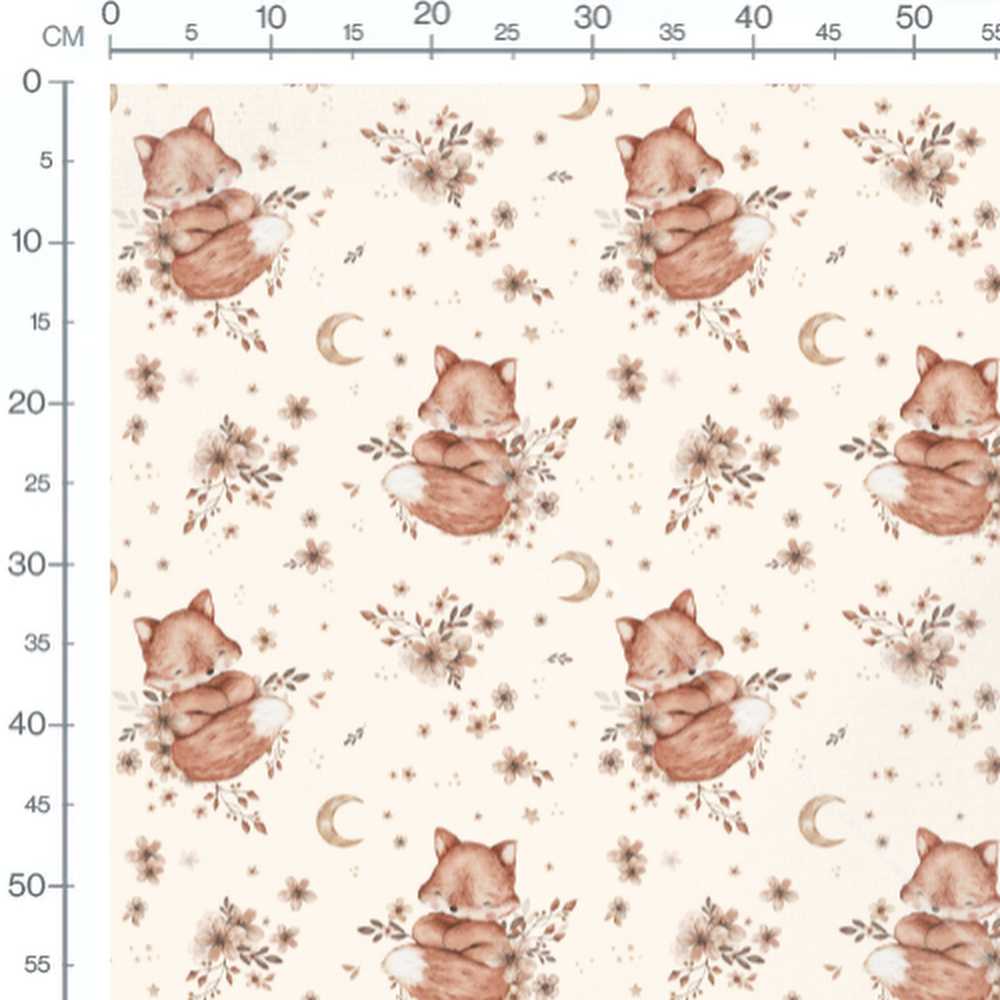 Tissu - Renards bruns et fleurs crème