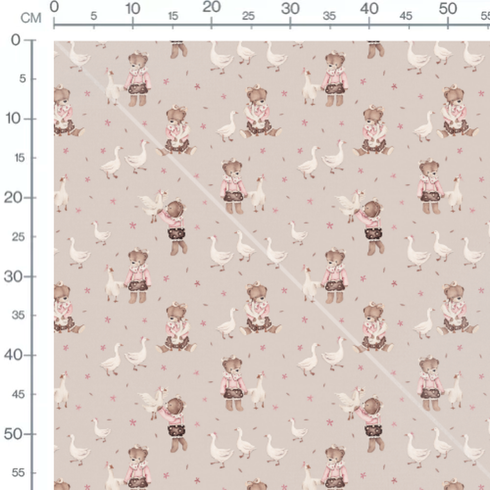 Tissu - Oursons et oies mignons