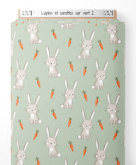Tissu - Lapins et carottes sur vert 2