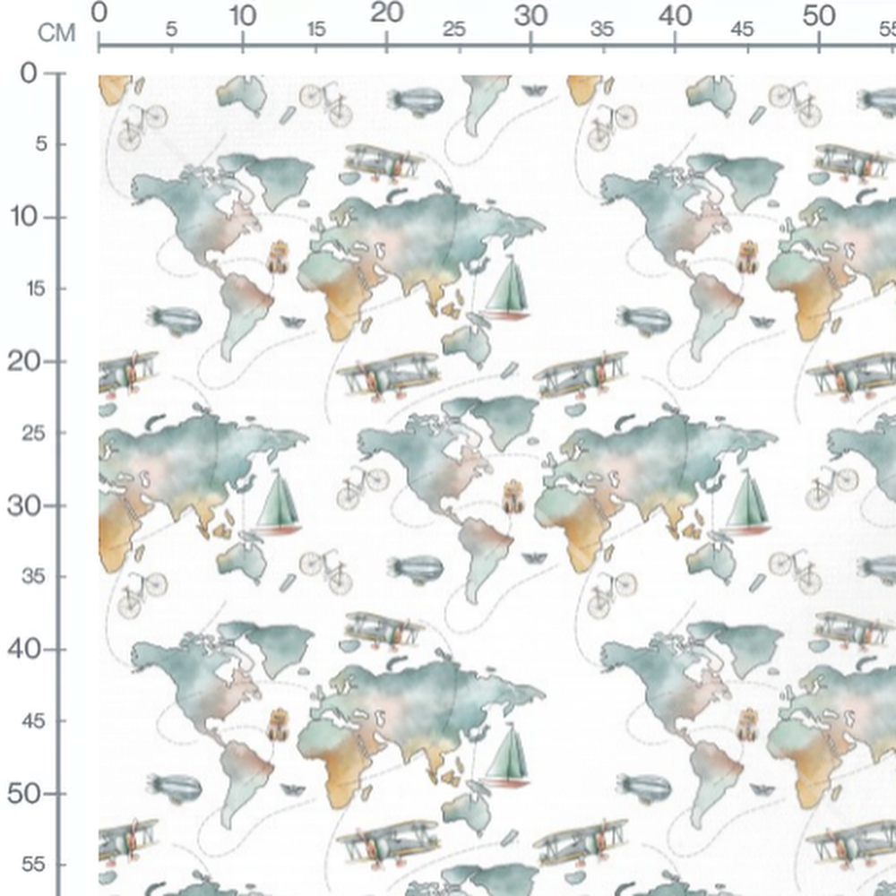 Tissu - Carte du monde aquarelle